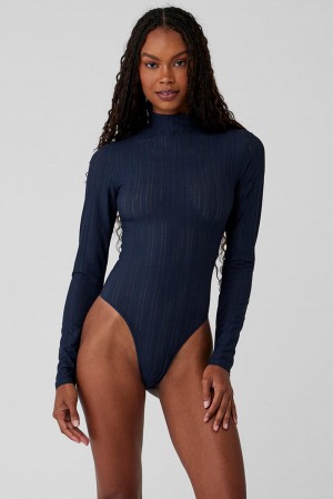 Body Alo Yoga Euphoria Long Sleeve Mujer Azul Marino | Colombia UZBJ-50742