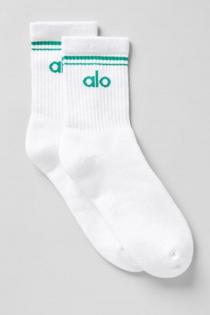 Calcetines Alo Yoga Unisex Half-Crew Throwback Mujer Blancas Verde | Colombia UZYP-29187