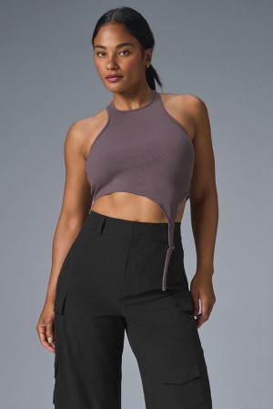 Camiseta Sin Mangas Running Alo Yoga Alosoft Ribbed Revelation Mujer Raisinette | Colombia XLVU-41295