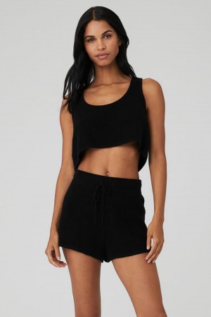 Camiseta Sin Mangas Running Alo Yoga Cashmere Plush Waffle Cropped Mujer Negras | Colombia JNQM-71693