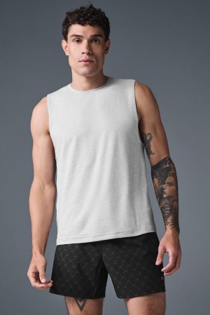 Camiseta Sin Mangas Running Alo Yoga Conquer Muscle Hombre Gris | Colombia LWAZ-21460