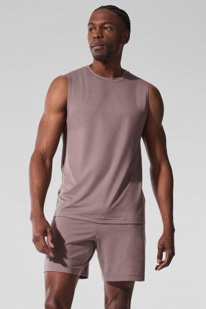 Camiseta Sin Mangas Running Alo Yoga Conquer Muscle Hombre Mushroom | Colombia EDXQ-38264