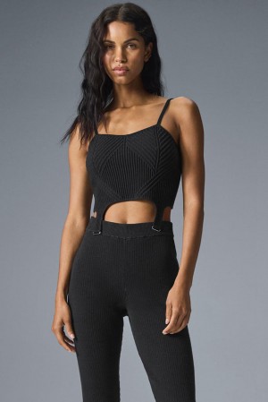 Camiseta Sin Mangas Running Alo Yoga Denim Knit Garter Mujer Negras | Colombia FZIO-56024