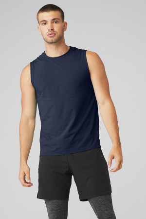 Camiseta Sin Mangas Running Alo Yoga Idol Performance Hombre Azul Marino | Colombia HBQG-21639