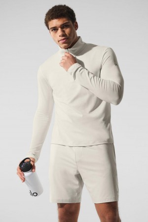 Camisetas Manga Larga Alo Yoga Conquer 1/4 Zip Reform Hombre Bone | Colombia YVPD-75329