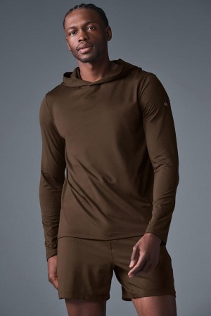 Camisetas Manga Larga Alo Yoga Conquer Reform With Hood Hombre Espresso | Colombia EPXZ-34708