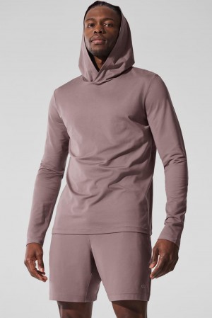 Camisetas Manga Larga Alo Yoga Conquer Reform With Hood Hombre Mushroom | Colombia MJEF-67324