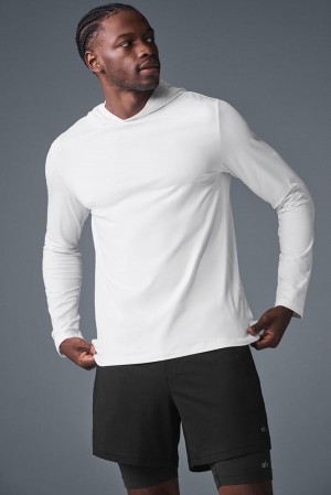Camisetas Manga Larga Alo Yoga Conquer Reform With Hood Hombre Blancas | Colombia MJUL-39258