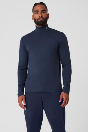 Camisetas Manga Larga Alo Yoga Conquer Reform Mock Neck Hombre Azul Marino | Colombia JBNL-14952