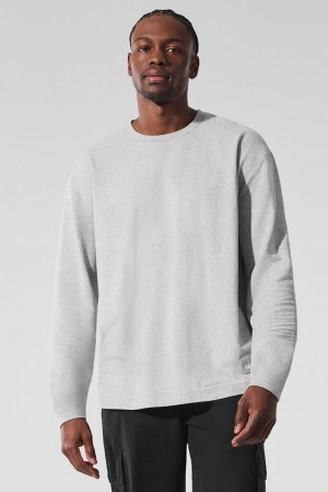 Camisetas Manga Larga Alo Yoga Double Take Crew Hombre Gris | Colombia ILVZ-45293