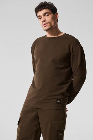 Camisetas Manga Larga Alo Yoga Double Take Crew Hombre Espresso | Colombia PNTL-41059
