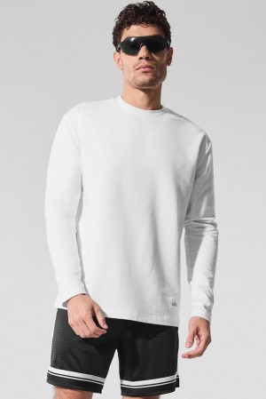 Camisetas Manga Larga Alo Yoga Double Take Crew Hombre Blancas | Colombia HUXI-93510