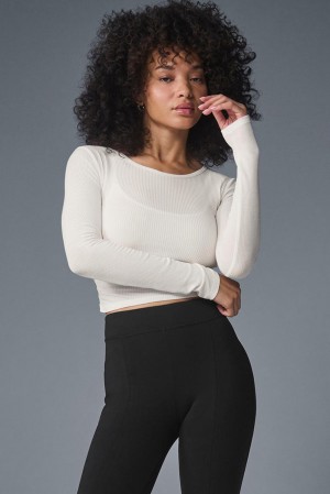 Camisetas Manga Larga Alo Yoga Gather Mujer Ivory | Colombia ECRQ-37280