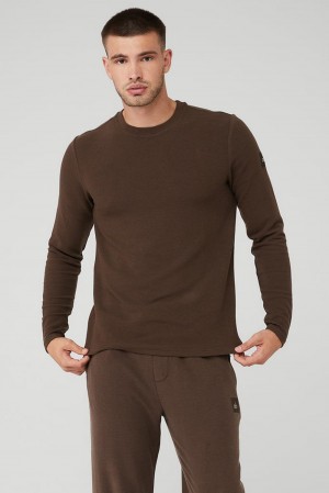 Camisetas Manga Larga Alo Yoga Micro Waffle Fast Break Tee Hombre Espresso | Colombia RXPC-46793