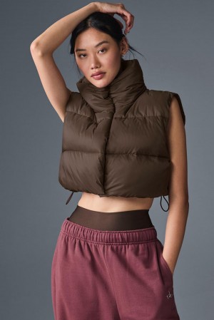 Chaleco Alo Yoga Cropped Gold Rush Puffer Mujer Espresso | Colombia LUBZ-69513