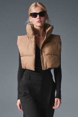 Chaleco Alo Yoga Cropped Gold Rush Puffer Mujer Toasted Almond | Colombia GDVR-95674