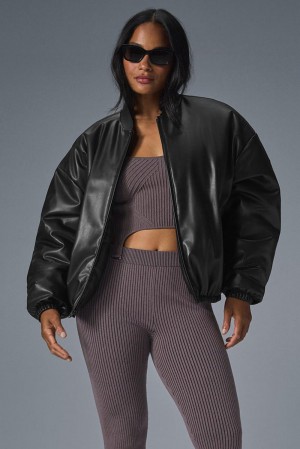 Chaqueta Bomber Alo Yoga Faux Leather Premier Mujer Negras | Colombia CILM-41958