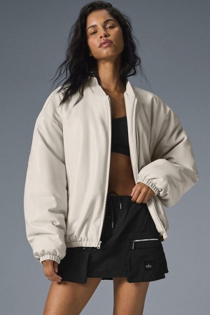 Chaqueta Bomber Alo Yoga Faux Leather Premier Mujer Bone | Colombia FLMV-74312