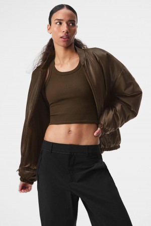 Chaqueta Bomber Alo Yoga Faux Leather Premier Mujer Espresso | Colombia HQNV-95167