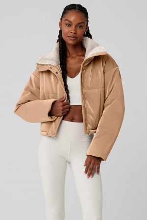 Chaqueta Puffer Alo Yoga Orion Cropped Mujer Toasted Almond | Colombia YZPU-98431