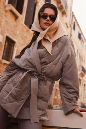 Chaqueta Puffer Alo Yoga Urbanite Wrap Mujer Mushroom | Colombia LMGT-18354