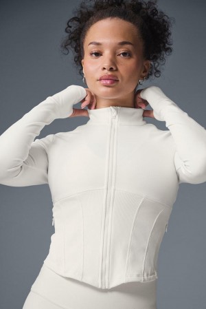 Chaquetas Alo Yoga Airbrush Corset Full Zip Mujer Ivory | Colombia LITC-61502