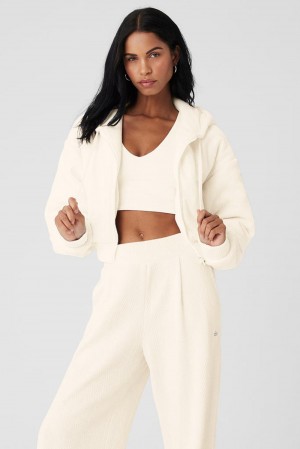 Chaquetas Alo Yoga Cropped Cozy Day Full Zip Mujer Ivory | Colombia DMVQ-98137