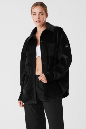 Chaquetas Alo Yoga Ribbed Velour Mountain Side Shacket Mujer Negras | Colombia VSCW-50243