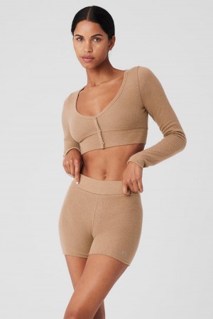 Cárdigan Alo Yoga Alolux Cropped Me Time Mujer Toasted Almond | Colombia NOMA-29380
