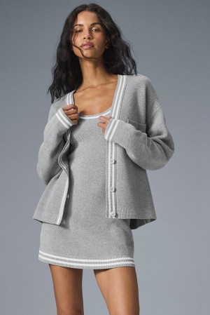 Cárdigan Alo Yoga Tennis Club Sweater Knit Mujer Gris Blancas | Colombia GYUN-21847