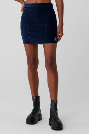Falda Alo Yoga Micro Corduroy Winter Break Mini Mujer Azul Marino | Colombia GVJU-39748