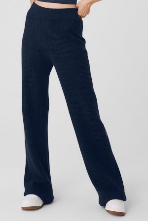 Pantalon Alo Yoga Cashmere High-Waist Plush Waffle Mujer Azul Marino | Colombia CXNY-76893