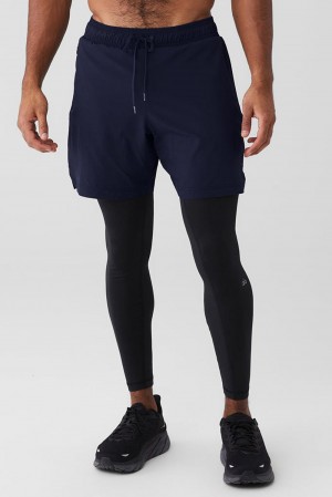 Pantalon Alo Yoga Stability 2 In 1 Hombre Azul Marino Negras | Colombia KVUJ-71920