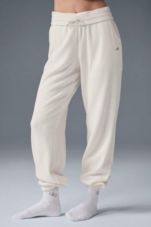 Pantalon Jogger Alo Yoga Waffle Weekend Escape Mujer Ivory | Colombia HCSR-54061