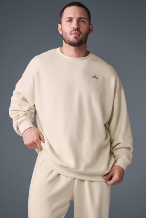 Pullover Alo Yoga Accolade Crew Neck Hombre Oat Milk | Colombia FZHN-48590