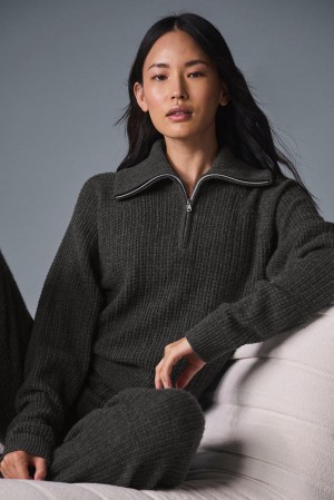 Pullover Alo Yoga Cashmere Plush Waffle 1/4 Zip Mujer Verde Menta Gris | Colombia ILUG-01485