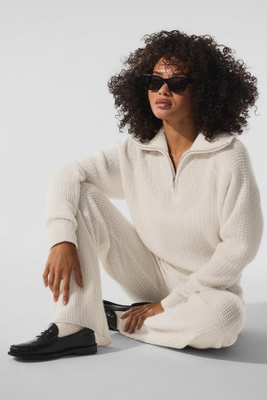 Pullover Alo Yoga Cashmere Plush Waffle 1/4 Zip Mujer Ivory | Colombia KOFN-91872