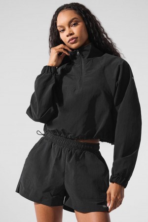 Pullover Alo Yoga Cropped 1/4 Zip Alumni Mujer Negras | Colombia MZKC-82137