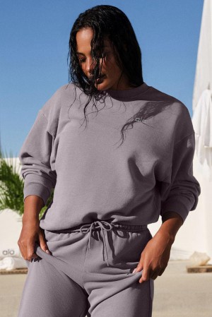 Pullover Alo Yoga Washed Accolade Crew Neck Mujer Gris Azules | Colombia OQJZ-89723