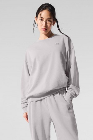 Pullover Alo Yoga Washed Accolade Crew Neck Mujer Gris Azules | Colombia XQHI-30978