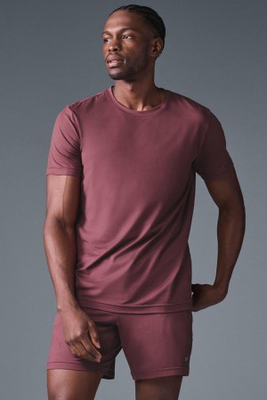 Short Sleeve Alo Yoga Conquer Reform Crewneck Hombre Burdeos | Colombia LKTH-51206
