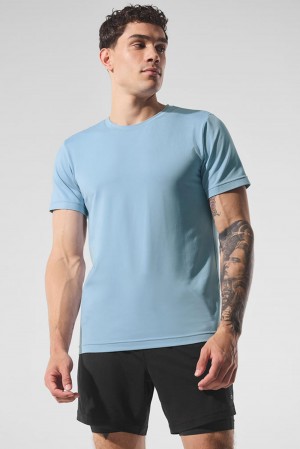 Short Sleeve Alo Yoga Conquer Reform Crewneck Hombre Azules | Colombia IOKW-47236