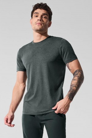 Short Sleeve Alo Yoga Conquer Reform Crewneck Hombre Verde | Colombia GKCF-38027