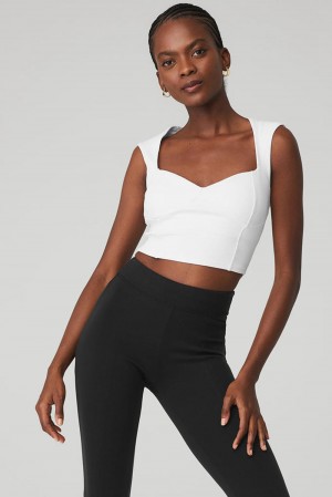 Short Sleeve Alo Yoga Ribbed Sweetheart Mujer Blancas | Colombia EJKC-20936