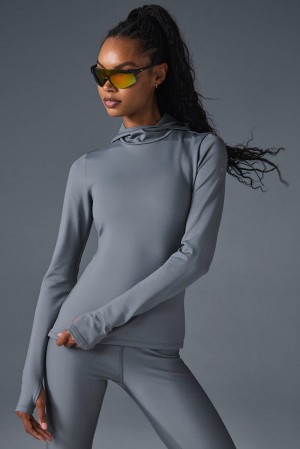 Sudadera con Capucha Alo Yoga Airlift Winter Warm Hooded Mujer Gris | Colombia NURG-62408