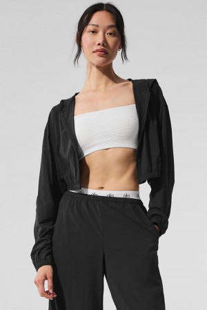 Sudadera con Capucha Alo Yoga Cropped Breezy Full-Zip Mujer Negras | Colombia QUYV-59204