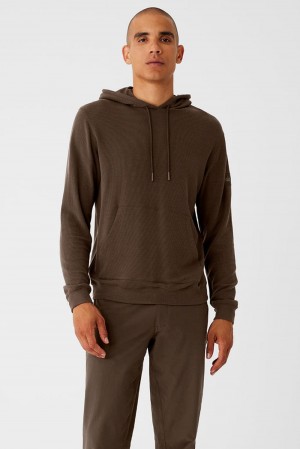 Sudadera con Capucha Alo Yoga Micro Waffle Fast Break Hombre Espresso | Colombia AJBY-15037