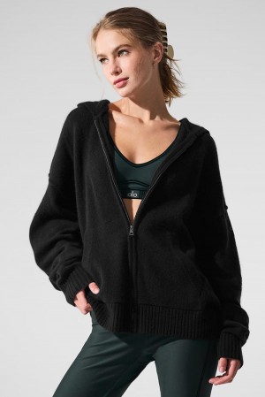 Sudadera con Capucha Alo Yoga New Class Cashmere Full Zip Mujer Negras | Colombia DUAT-41895