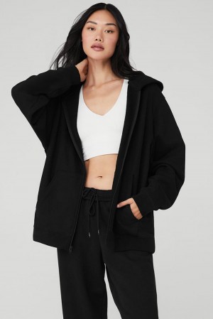 Sudadera con Capucha Alo Yoga Renown Heavy Weight Full Zip Mujer Negras | Colombia ALHF-34792