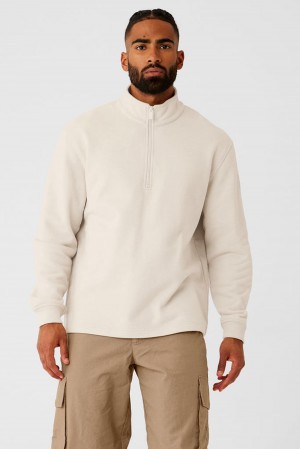 Sudadera con Capucha Alo Yoga Renown Heavy Weight 1/4 Zip Hombre Bone | Colombia CWKR-39460